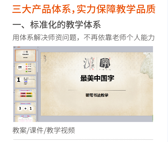 标准化的教学体系用体系解决师资问题,不再依靠老师个人能力